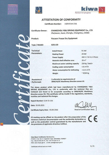 Chiny Changzhou Yibu Drying Equipment Co., Ltd Certyfikaty